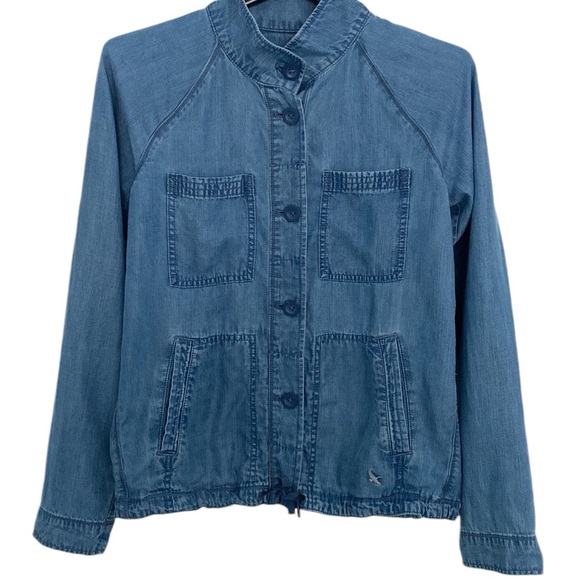 Eddie Bauer Lightweight Blue Chambray Jacket Sz S - Picture 9 of 10